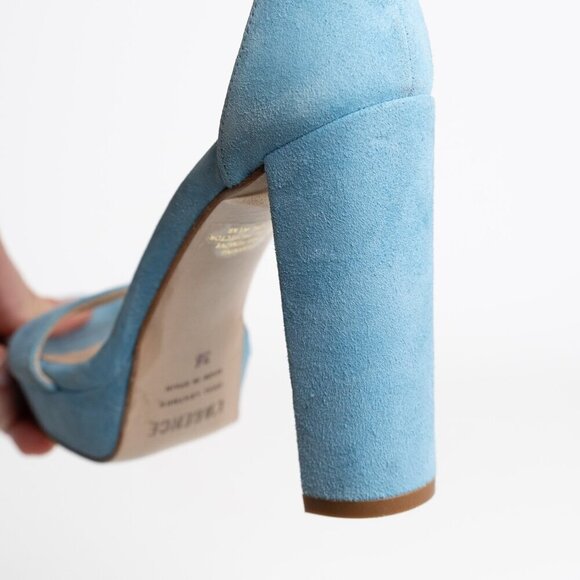 L'Agence Cecile Suede Ankle Strap Sandals Block Heel In Baltic Sea EU 36 - Picture 15 of 16